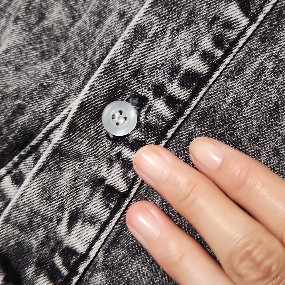 Vintage Acid Wash Black Gray Denim Button Down Collared Babydoll Mini Dress - Picture 12 of 14